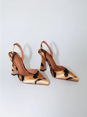 CULT of COQUETTE Farah Vegan Satin Tiger Print Slingbacks